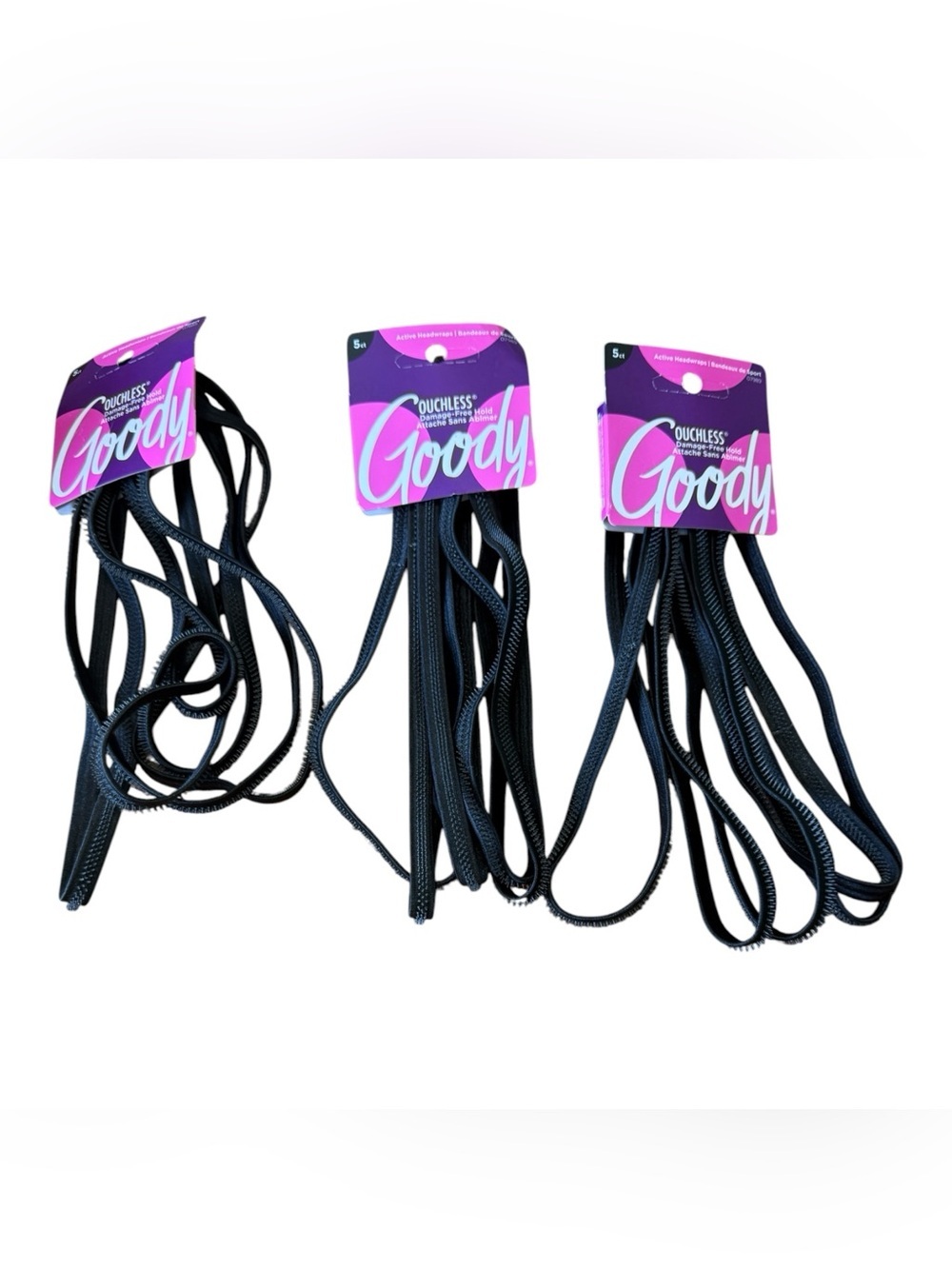 Goody Slideproof Headwrap Thin Black 5 Count - Perfect for Workouts 3 Packs Of 5